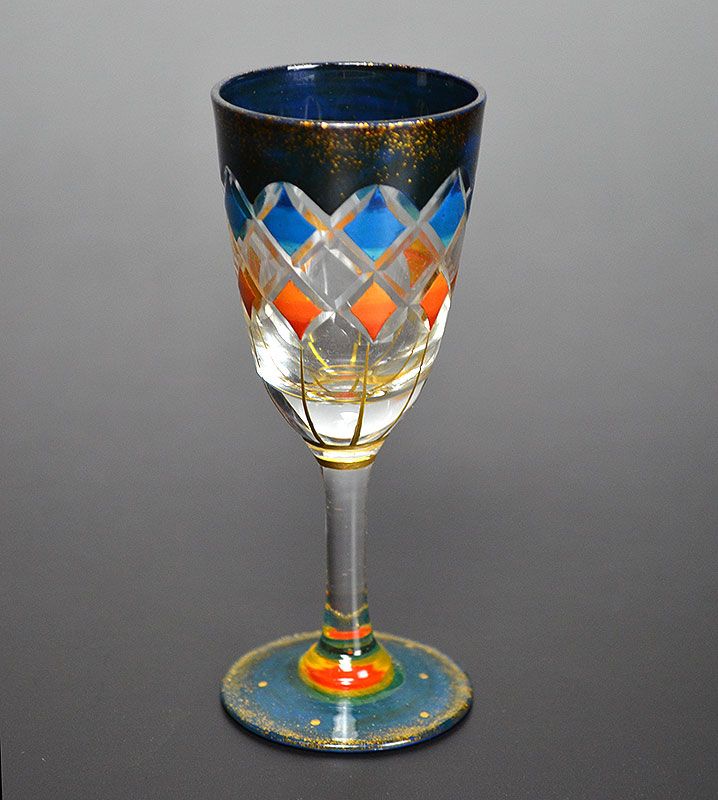 Exquisite Lacquered Cut Glass Liquor Cup by Arai Etsuko