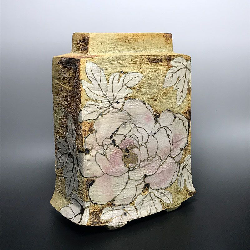Large Exhibited Vase by Miyake Yoji, Peonies