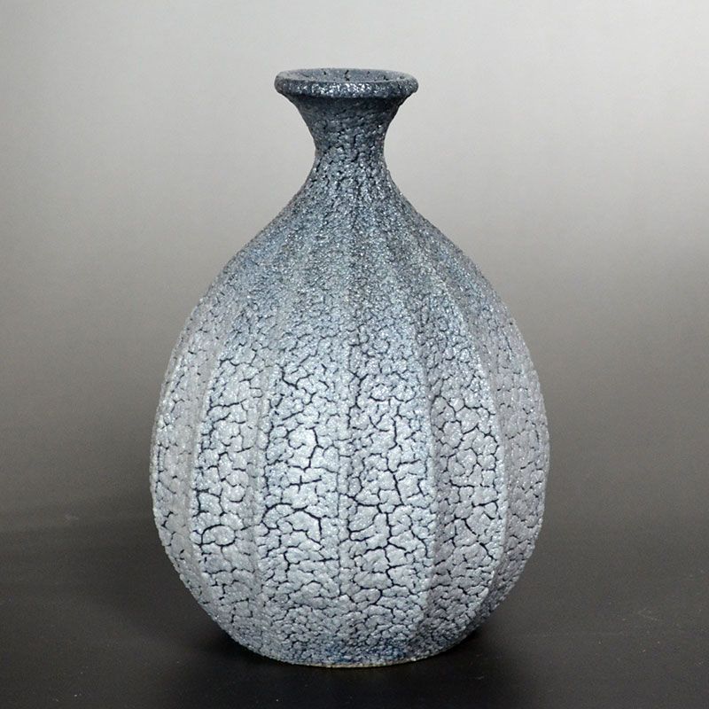 Sakai Hiroshi Faceted Blue Shino Vase