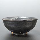 Black & Silver Glazed Ceramic Sake Cup by Shigemori Yoko