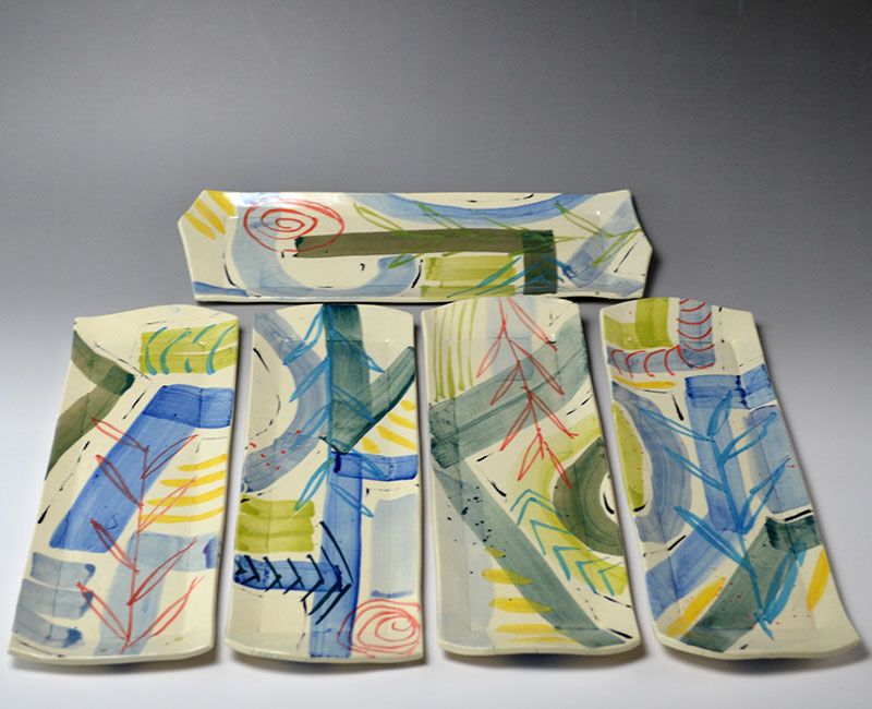 Set 5 Colorful Long Plates by Shigemori Yoko