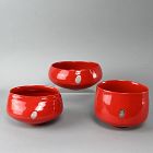 3 Masatomo Toi Contemporary Ruby Red Chawan Tea Bowls A