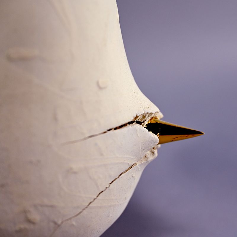 White Matte Vase with Gold Thorns by Masatomo Toi