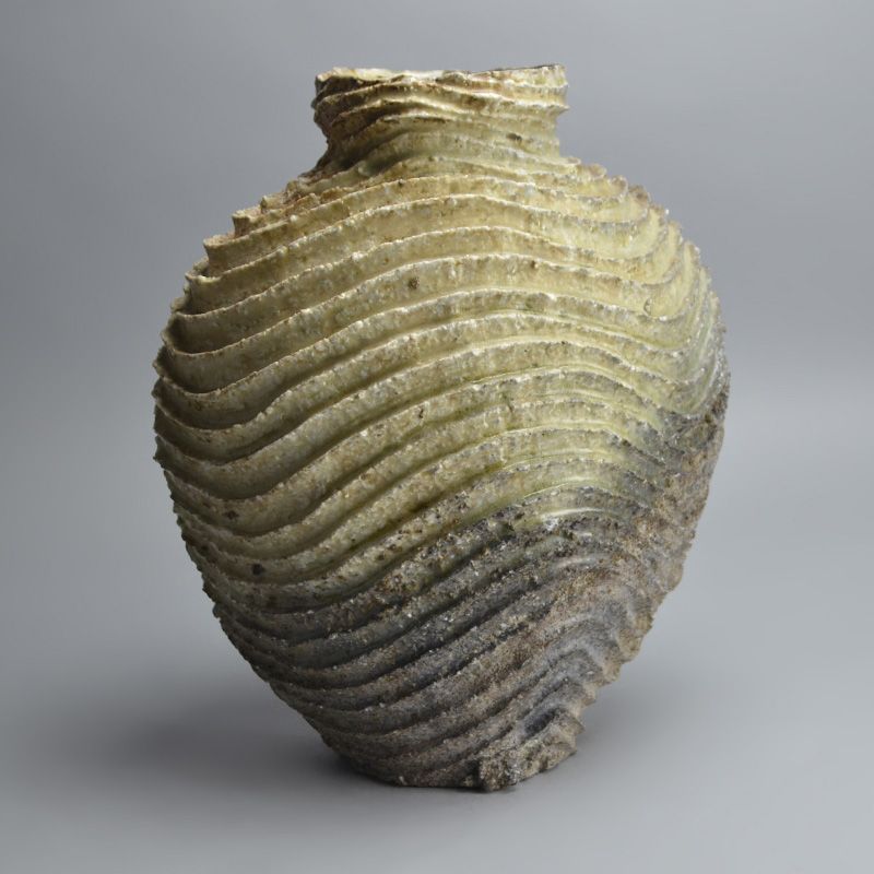 Furutani Taketoshi Contemporary Wave Sculpted Shigaraki Vase