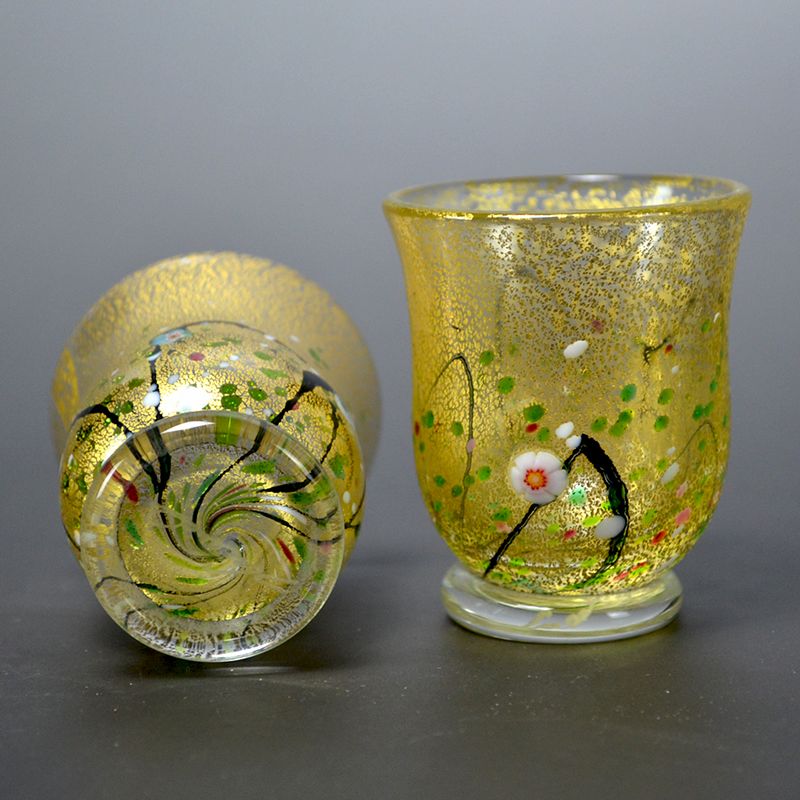 Kuroki Kuniaki Korin Series Japanese Glass Sake Set