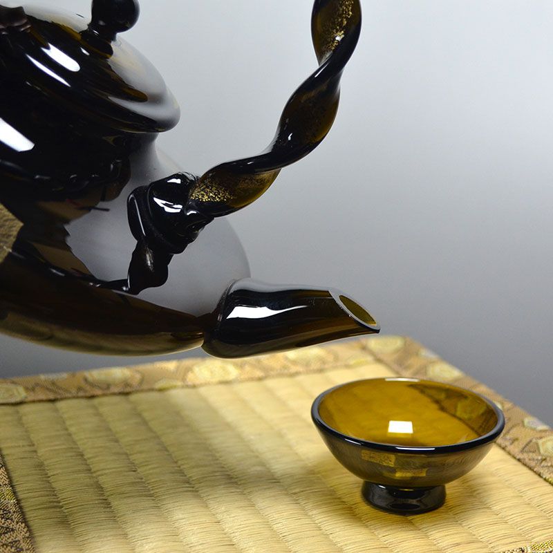 Modern Art Glass Sake Set by Yoshida Katsumi