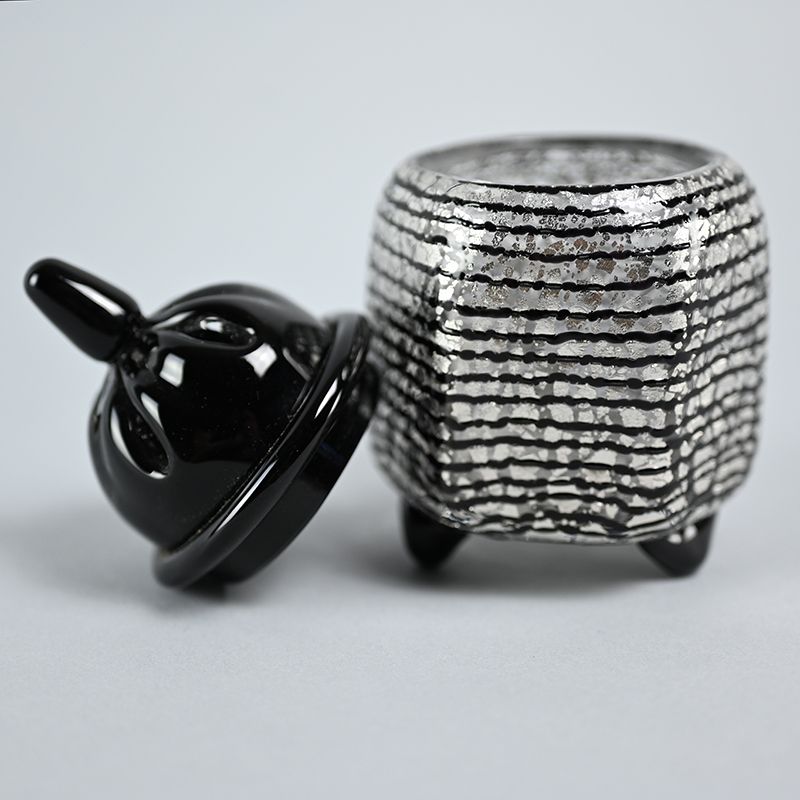 Black Glass Koro with Silver Foil, Okawa Kaoru