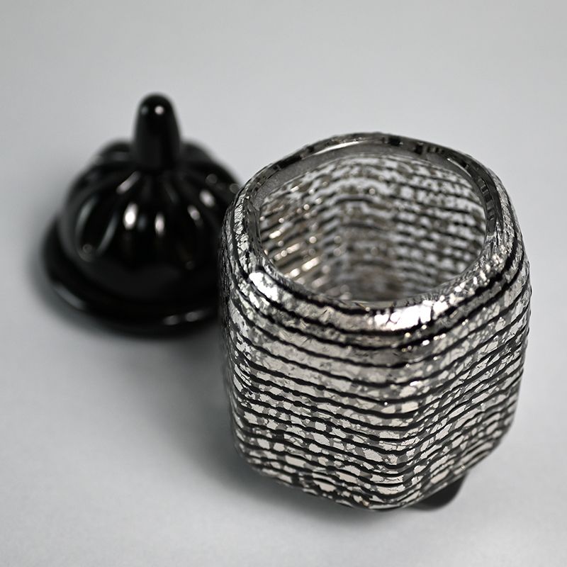 Black Glass Koro with Silver Foil, Okawa Kaoru