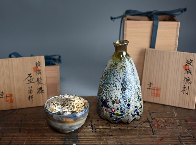 Contemporary Japanese Glass Sake Set by Okushima Keiji