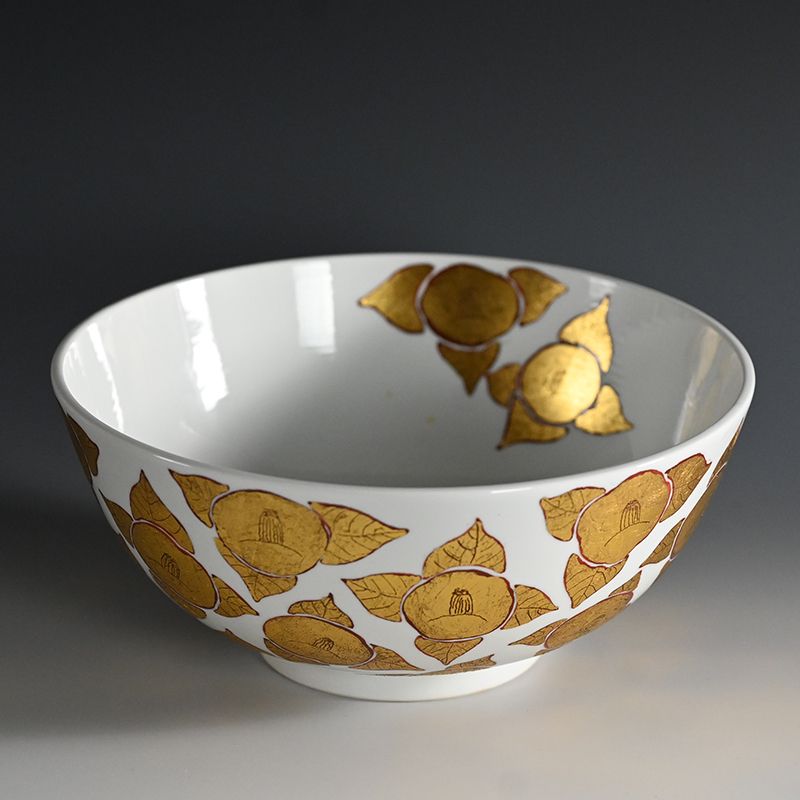 Ono Hakuko Rare White Porcelain Bowl with Camellia Flowers