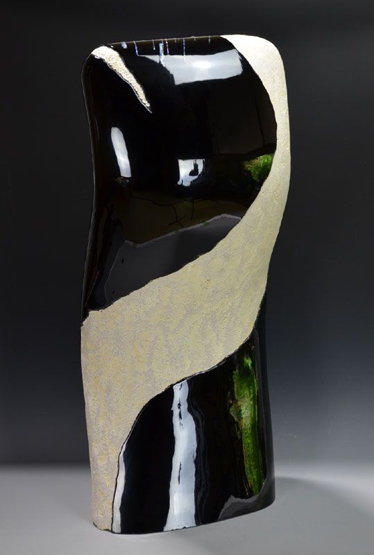 Exhibited Standing Wave Lacquer Sculpture by Okada Yuji