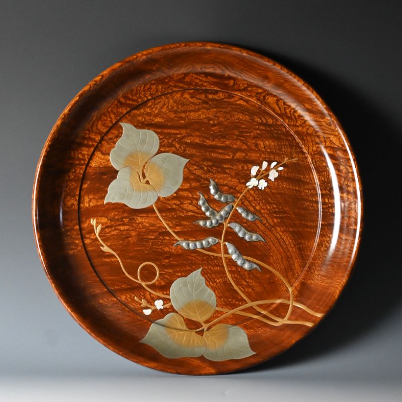 Elaborate Wood Grained lacquer Tray by Okada Yuji