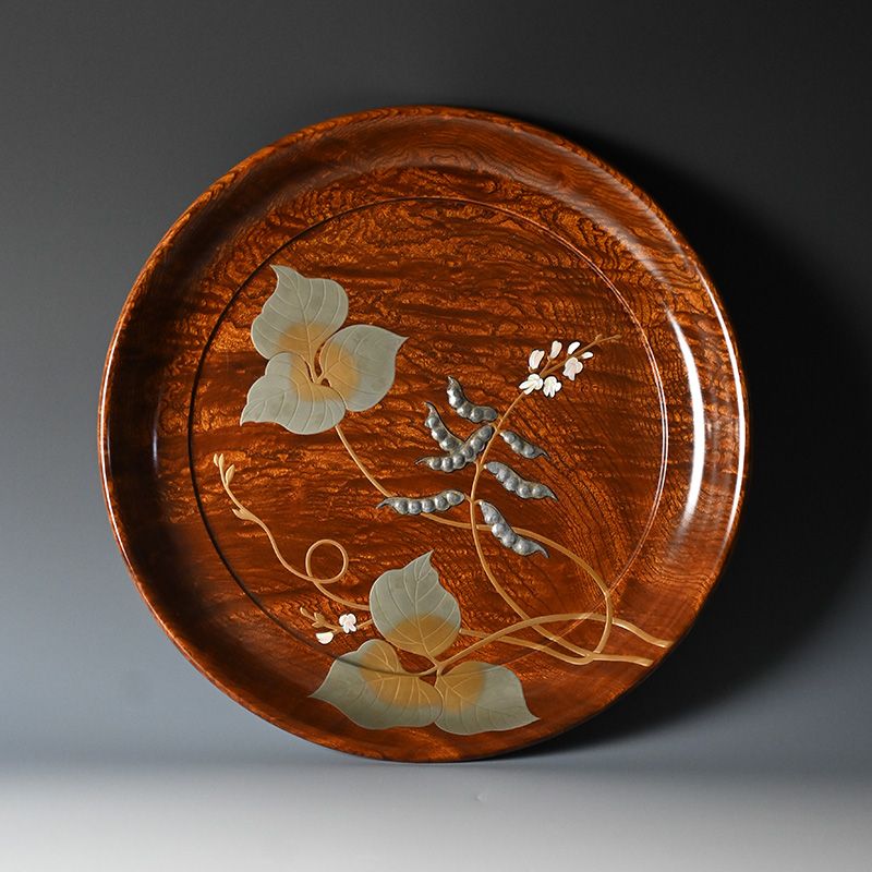 Elaborate Wood Grained lacquer Tray by Okada Yuji