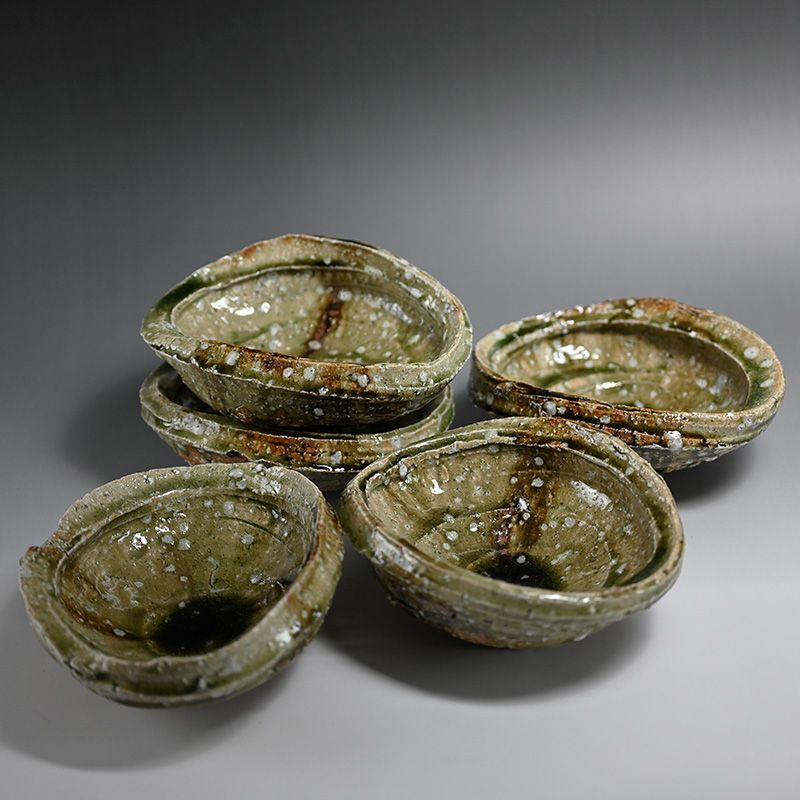 Contemporary Set 5 Large Ash Glazed Bowls by Murakoshi Takuma