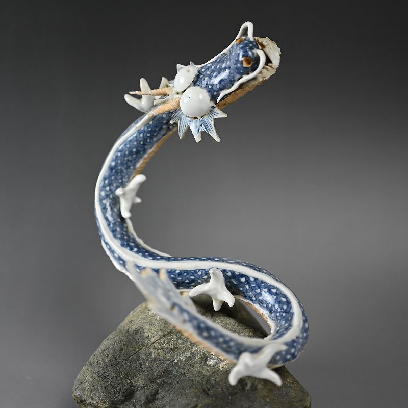 Ceramic &amp; Stone Dragon Okimono by Sugitani Keizo