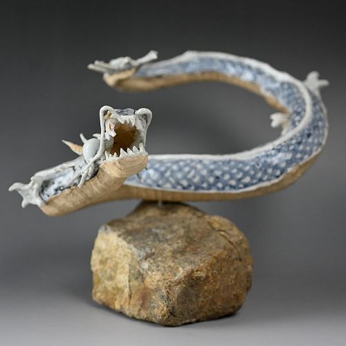 Ceramic & Stone Dragon Okimono by Sugitani Keizo