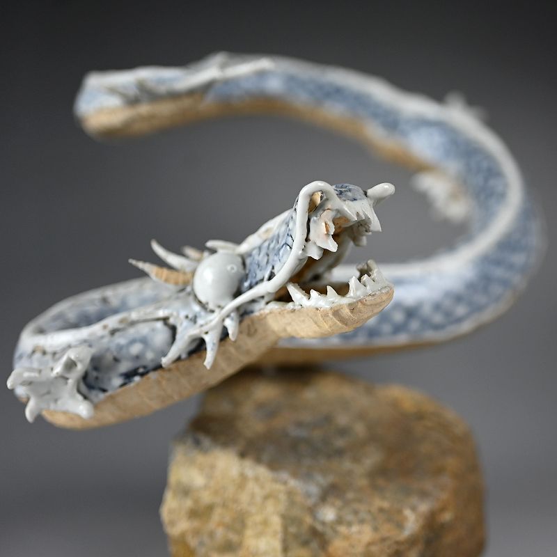 Ceramic &amp; Stone Dragon Okimono by Sugitani Keizo