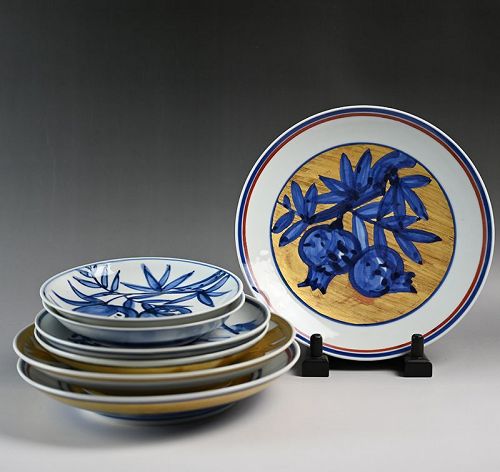 7 Porcelain Plates by Living National Treasure Kondo Yuzo