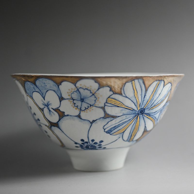 Gilded Porcelain Bowl of Flowers by Nakashima Katsuko