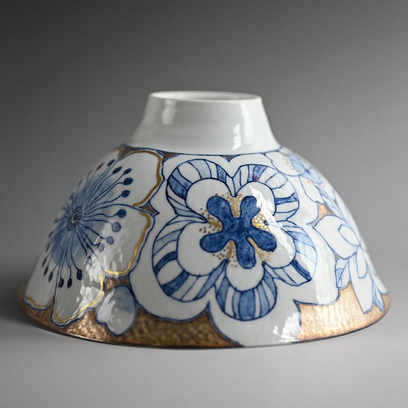 Gilded Porcelain Bowl of Flowers by Nakashima Katsuko