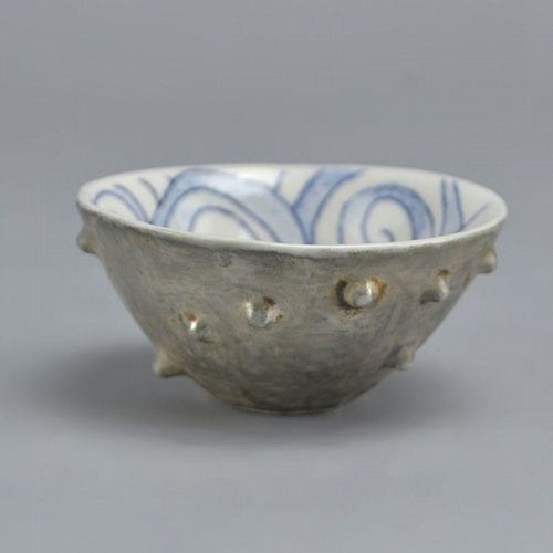 Silver-bound Porcelain Sake Cup by Nakashima Katsuko