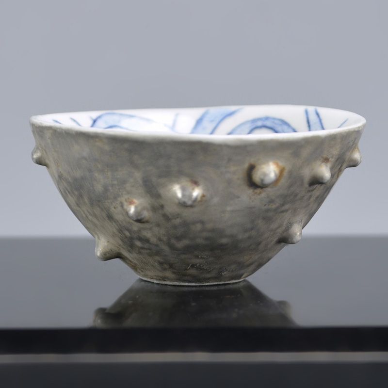 Silver-bound Porcelain Sake Cup by Nakashima Katsuko