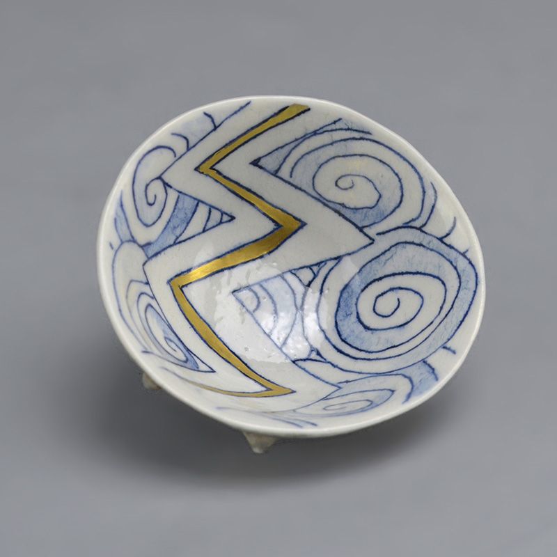 Silver-bound Porcelain Sake Cup by Nakashima Katsuko