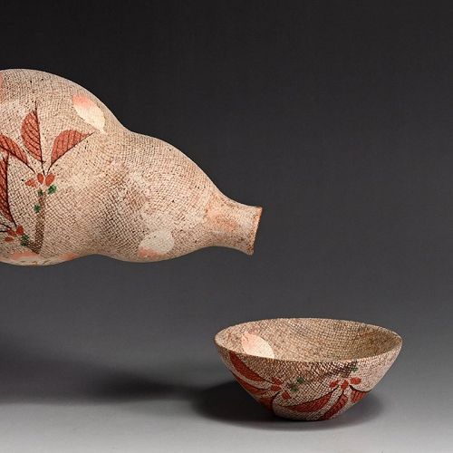 Cherry Blossom Sake Set, Tokkuri & Guinomi by Ito Motohiko