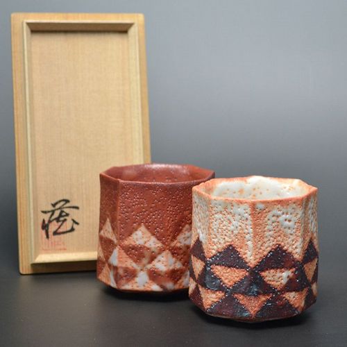 LNT Suzuki Osamu (Kura) Pair Yunomi Shino Cups