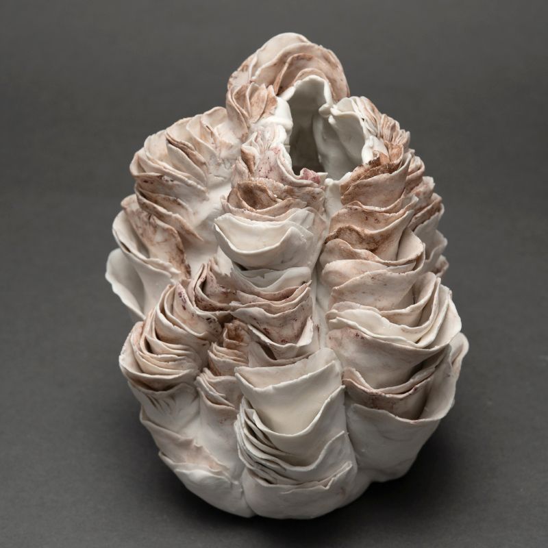 White Earthen Sculpture by Yamaguchi Mio, Cocoon