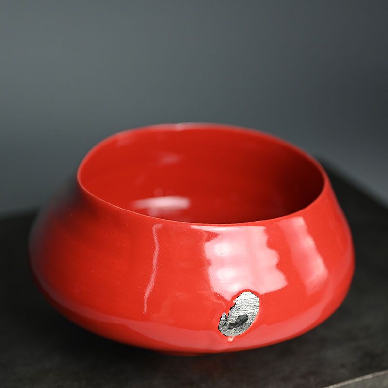 Brilliant Crimson Chawan Tea Bowl by Masatomo Toi