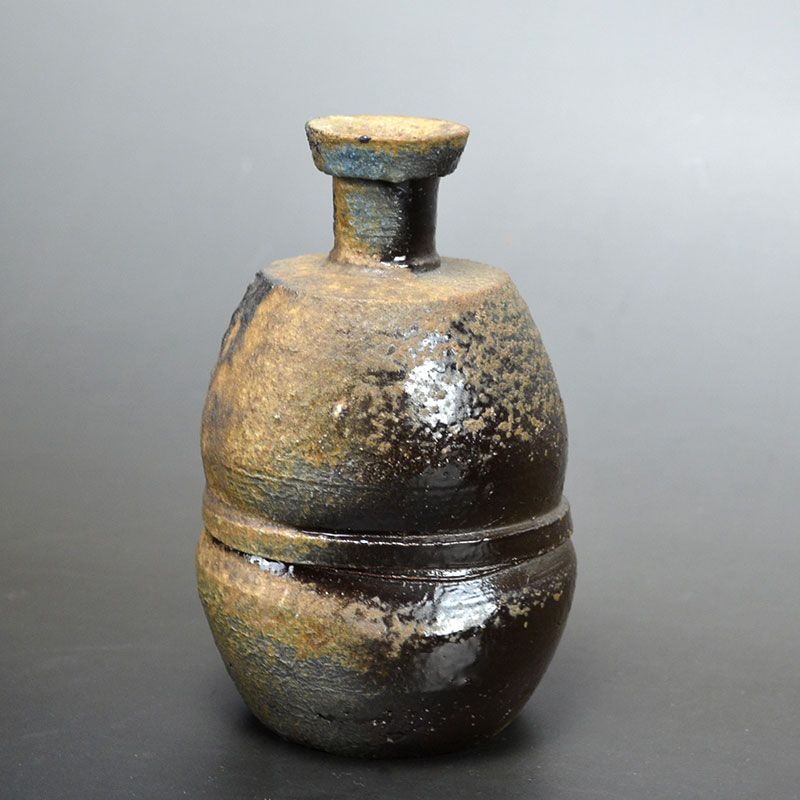 Oiwa Tomoyuki Black Bizen Guinomi &amp; Tokkuri