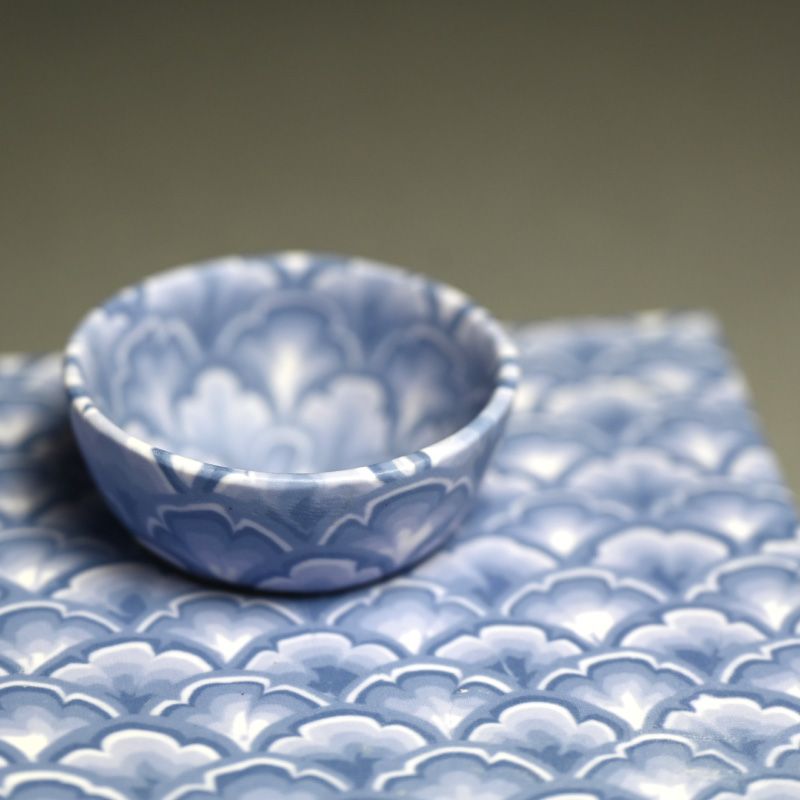 Kusaba Yuji Sake Cup &amp; Plate Set, Blue