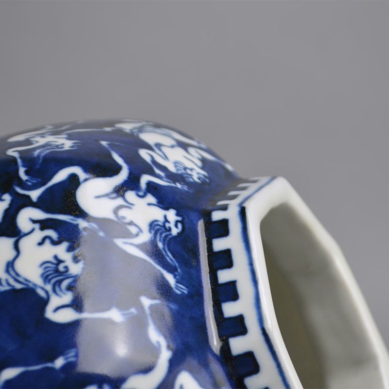 Kawamoto Goro Eight Sided Blue &amp; White Vase, Waves