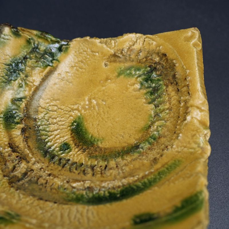 Brilliant Yellow Glazed Swirling Dish by Hayashi Shotaro