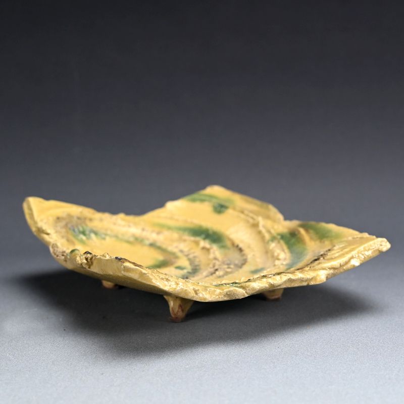 Brilliant Yellow Glazed Swirling Dish by Hayashi Shotaro