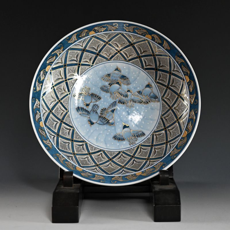 Exquisite Platinum Glaze Porcelain Plate by Yamamoto Ichiyo