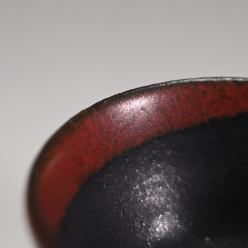 Black and Red Sake Cup by Morino Taimei