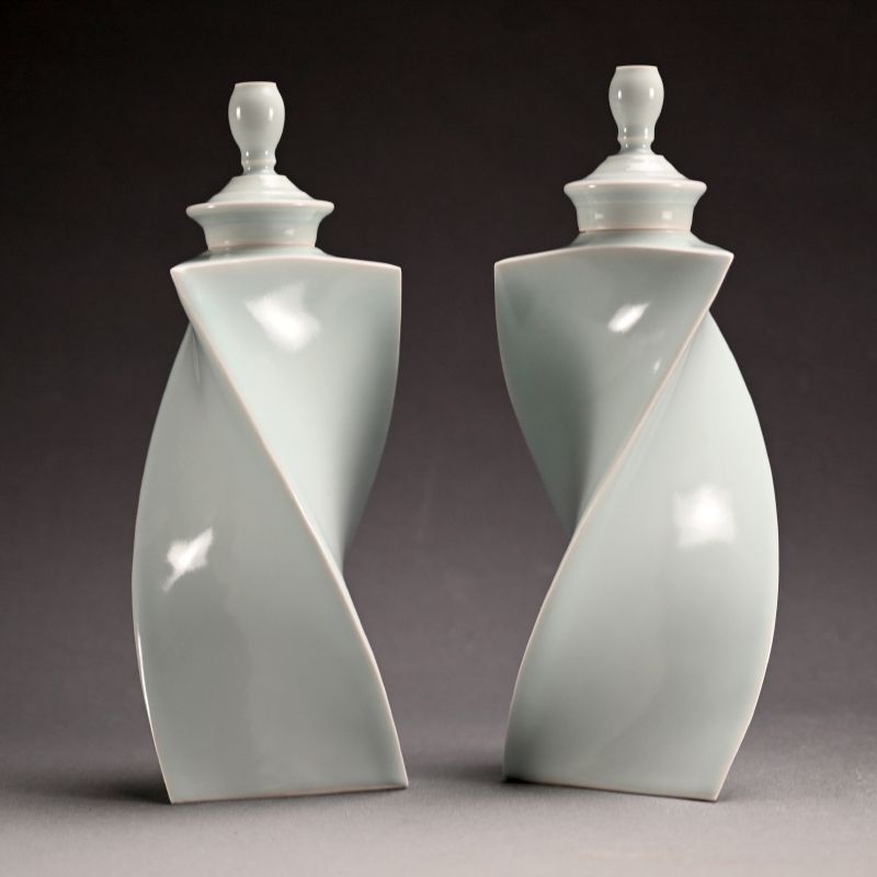 Pair Mentori Covered Vases by Yagi Akira