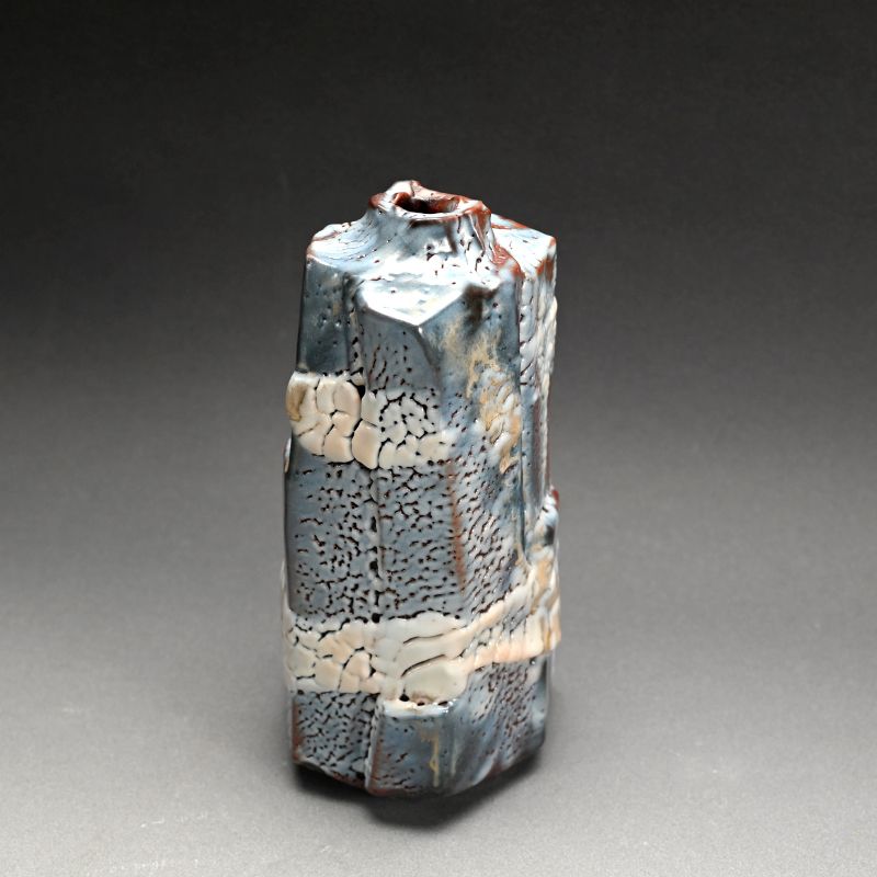 Hayashi Shotaro Blue Shino Vase with White Clouds