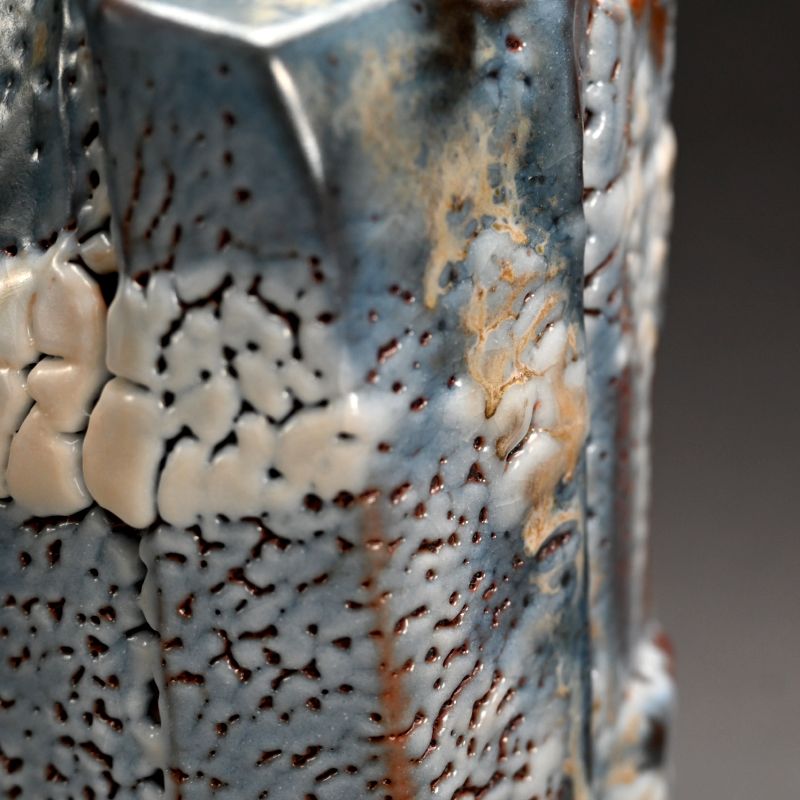 Hayashi Shotaro Blue Shino Vase with White Clouds