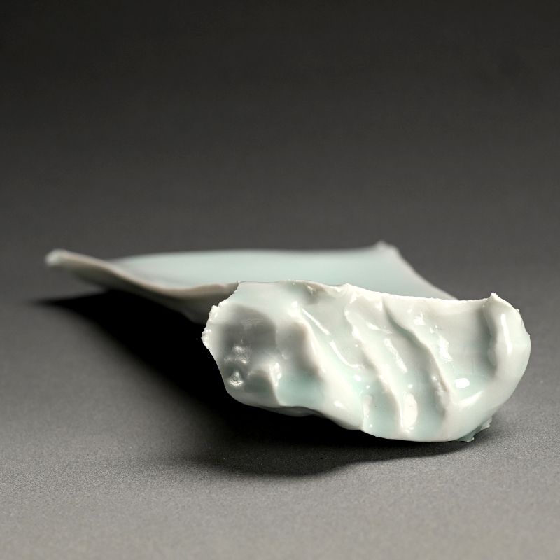 Striking Celadon Plate by Porcelain Master Kato Tsubusa 加藤 委“青白磁 くわ形皿”