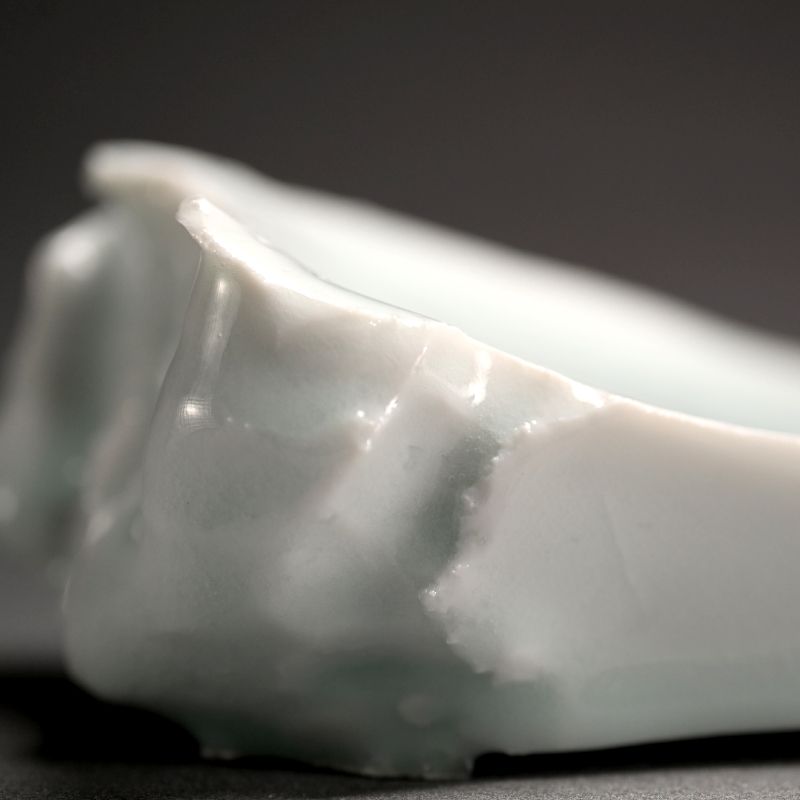 Striking Celadon Plate by Porcelain Master Kato Tsubusa 加藤 委“青白磁 くわ形皿”