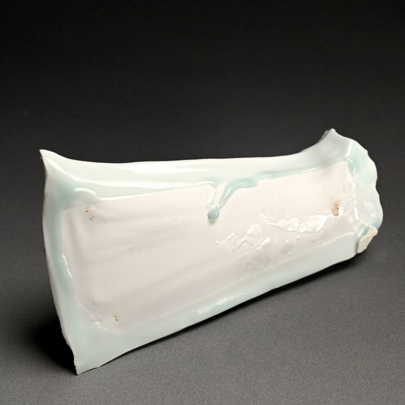 Striking Celadon Plate by Porcelain Master Kato Tsubusa 加藤 委“青白磁 くわ形皿”