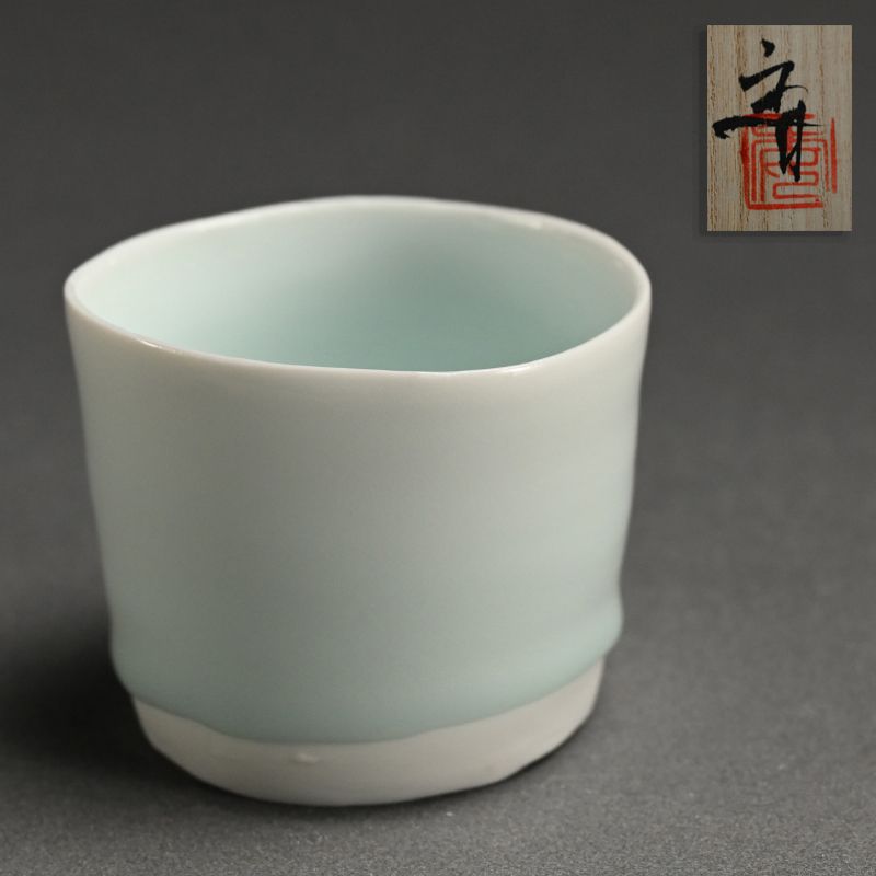 Contemporary Celadon Soba Cup by Kato Tsubusa 加藤 委“青白磁 ちょこ”