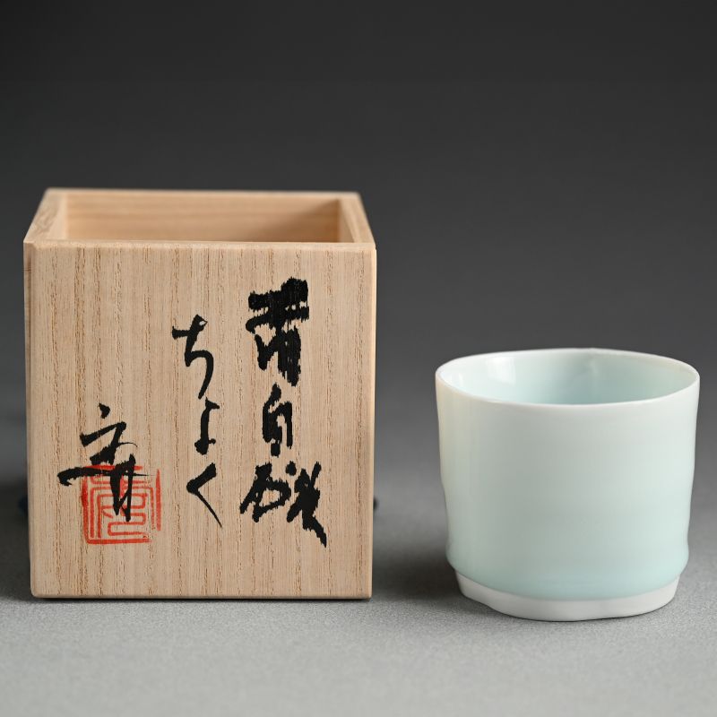 Contemporary Celadon Soba Cup by Kato Tsubusa 加藤 委“青白磁 ちょこ”