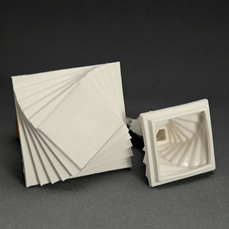 Covered Raw Porcelain Receptacle, White Spear, by Yamaura Yosuke