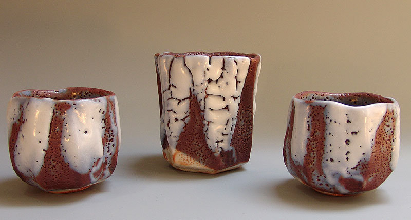 Set of 3 Large Nezumi Shino Guinomi Sake Cups, Toyohisa