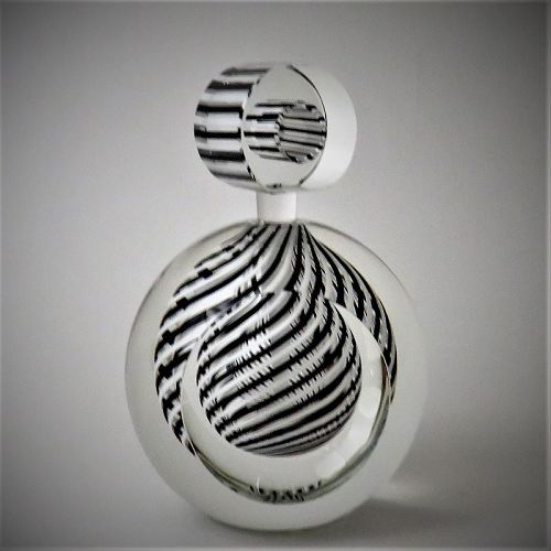 Paul Harrie Black and White Spiral Art Glass Perfume Bottle