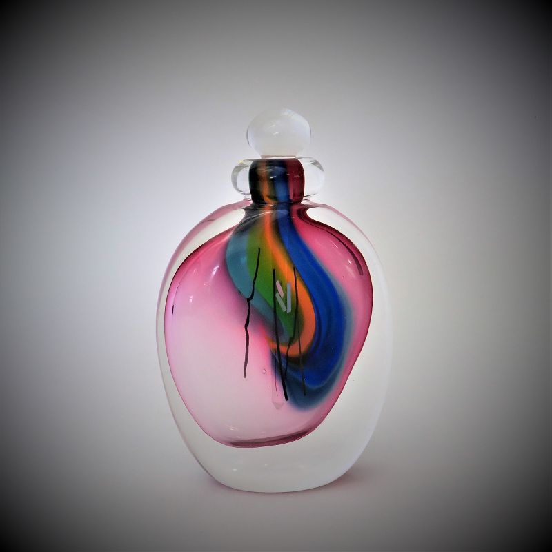 Vintage 1994 Artist Signed Multicolored Art Glass Perfume Bottle w cheapest Glass Stopper